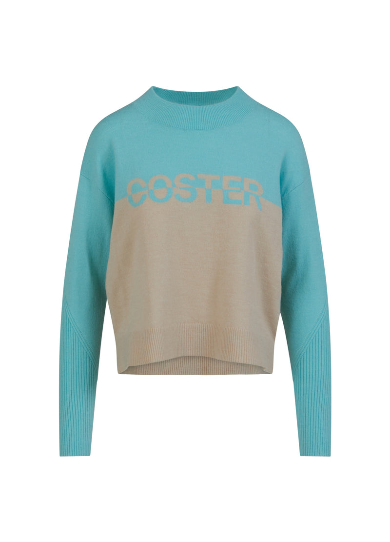 Coster Copenhagen STRICK-JAQUARD MIT UMGEKEHRTEM FARBLOGO Knitwear Creme/Aqua Blue - 521