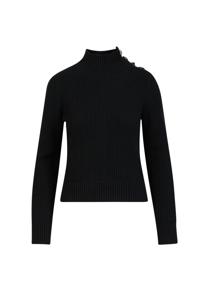 Coster Copenhagen STRICK MIT HOHEM KRAGEN UND KNÖPFEN Knitwear Black - 100