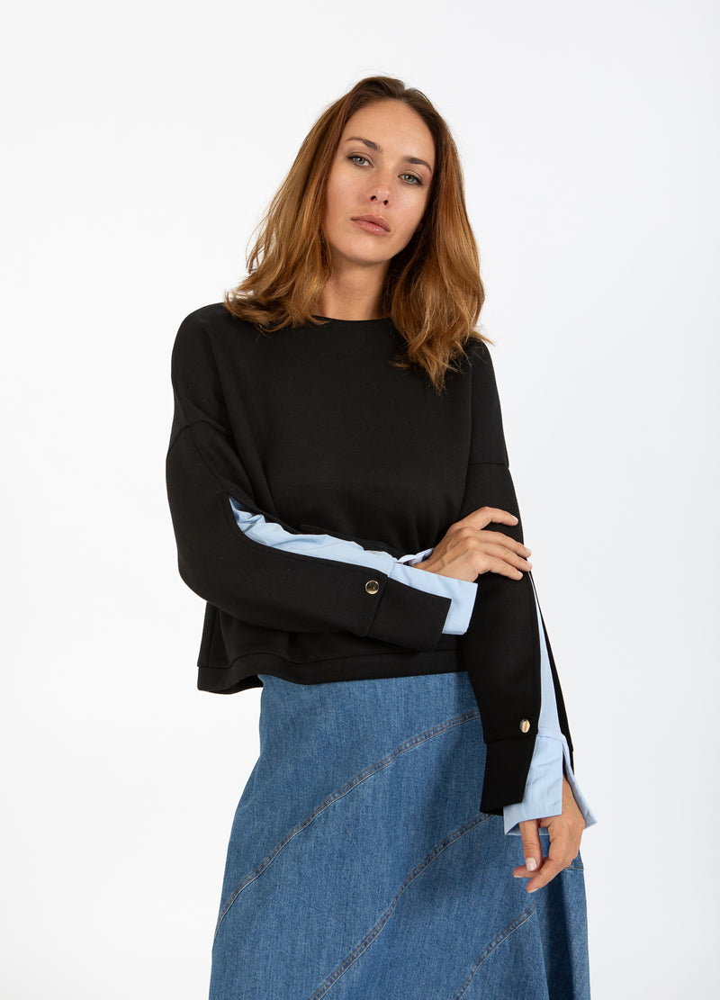 Coster Copenhagen SWEATSHIRT MIT ÄRMELDETAIL Shirt/Blouse Black / ice blue - 170