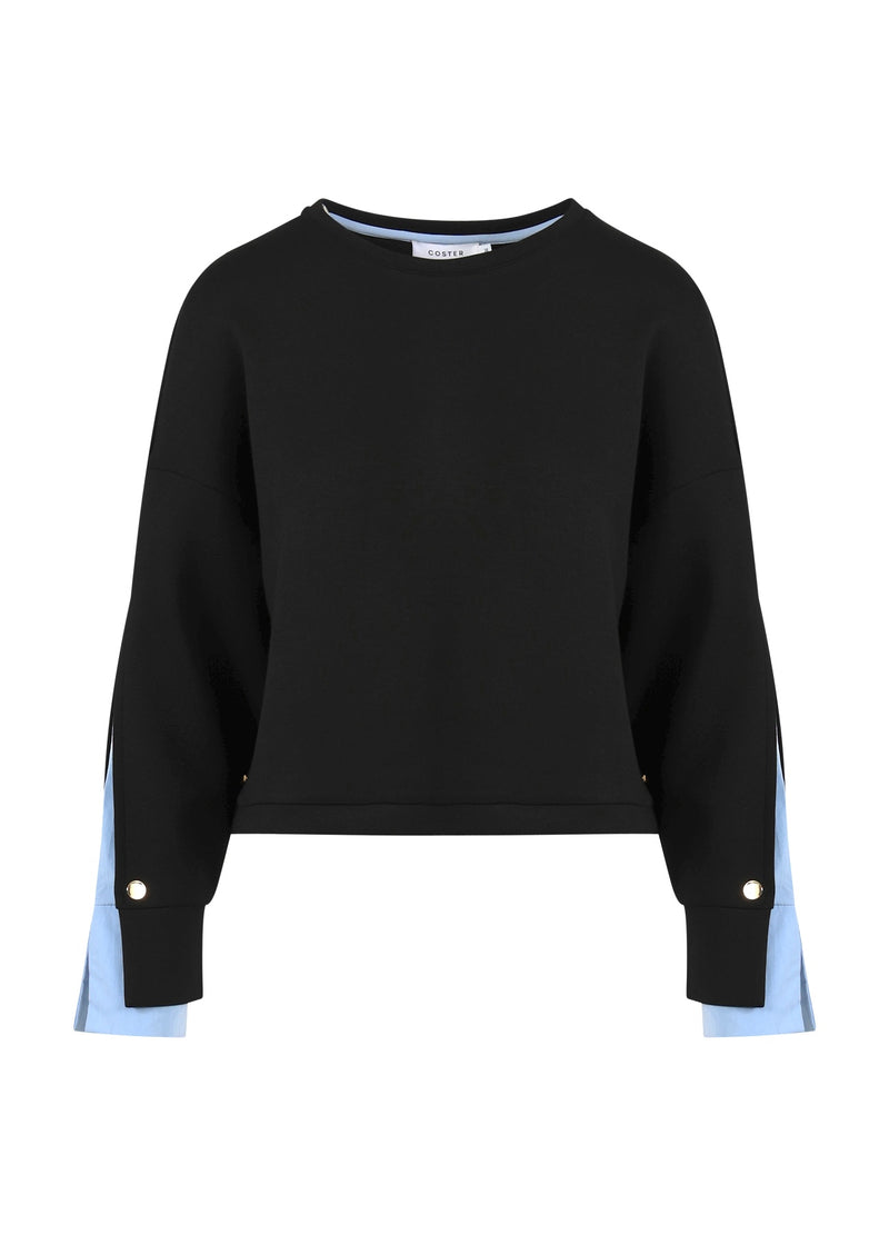 Coster Copenhagen SWEATSHIRT MIT ÄRMELDETAIL Shirt/Blouse Black / ice blue - 170