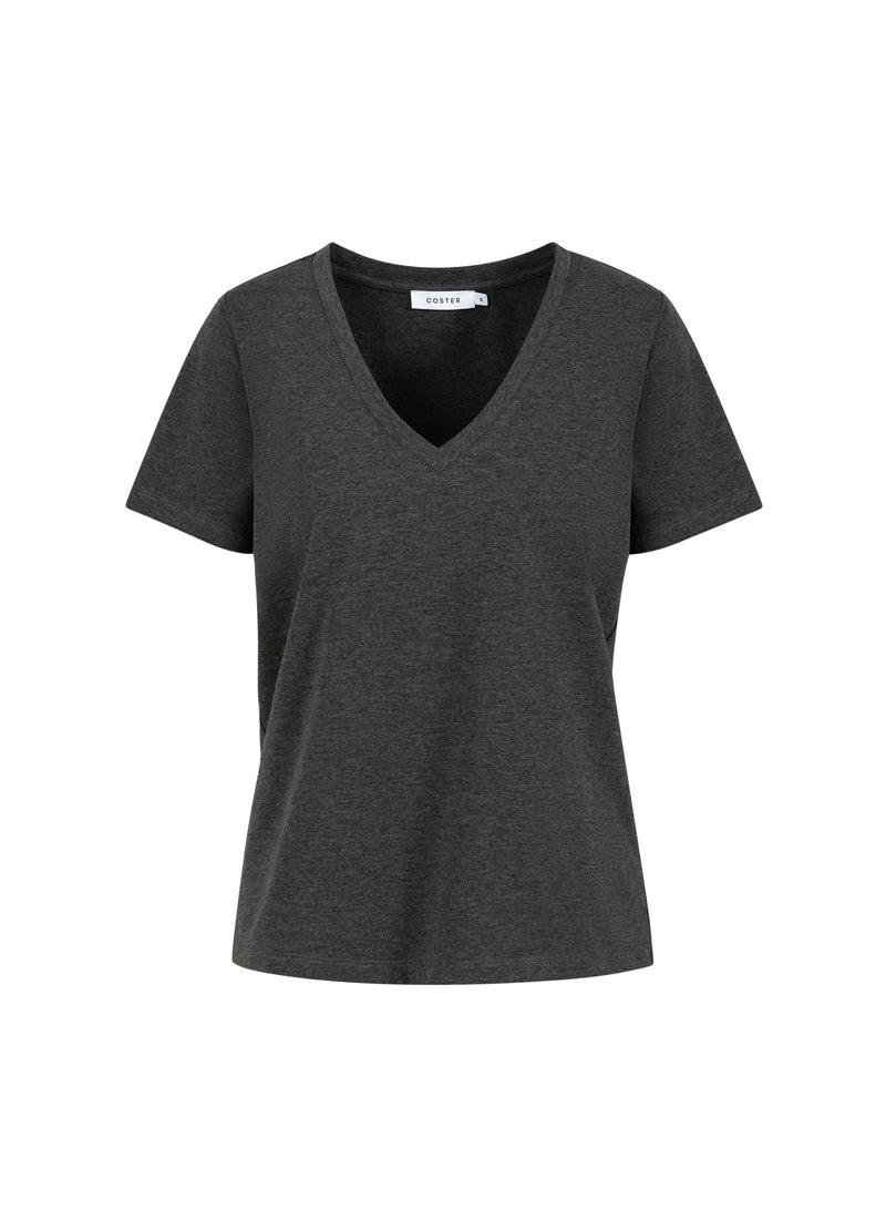Coster Copenhagen T-SHIRT MIT V-AUSSCHNITT - HALBÄRMEL T-Shirt Dark Grey Melange - 128