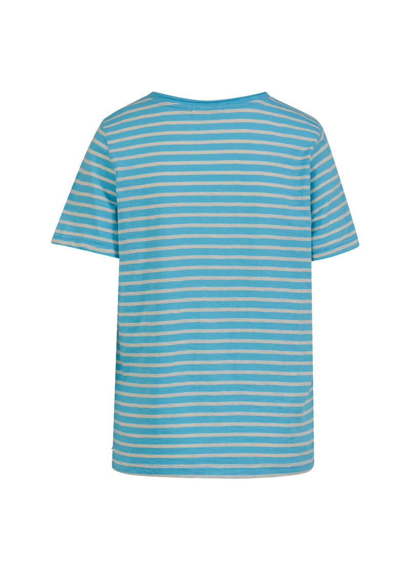 Coster Copenhagen T-SHIRT MIT STREIFEN – MITTELÄRMEL T-Shirt Aqua blue/creme stripe - 584