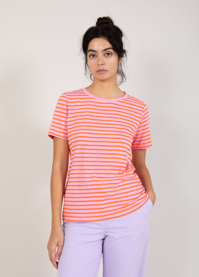 Coster Copenhagen T-SHIRT MIT STREIFEN – MITTELÄRMEL T-Shirt Baby pink/mandarin stripe - 666
