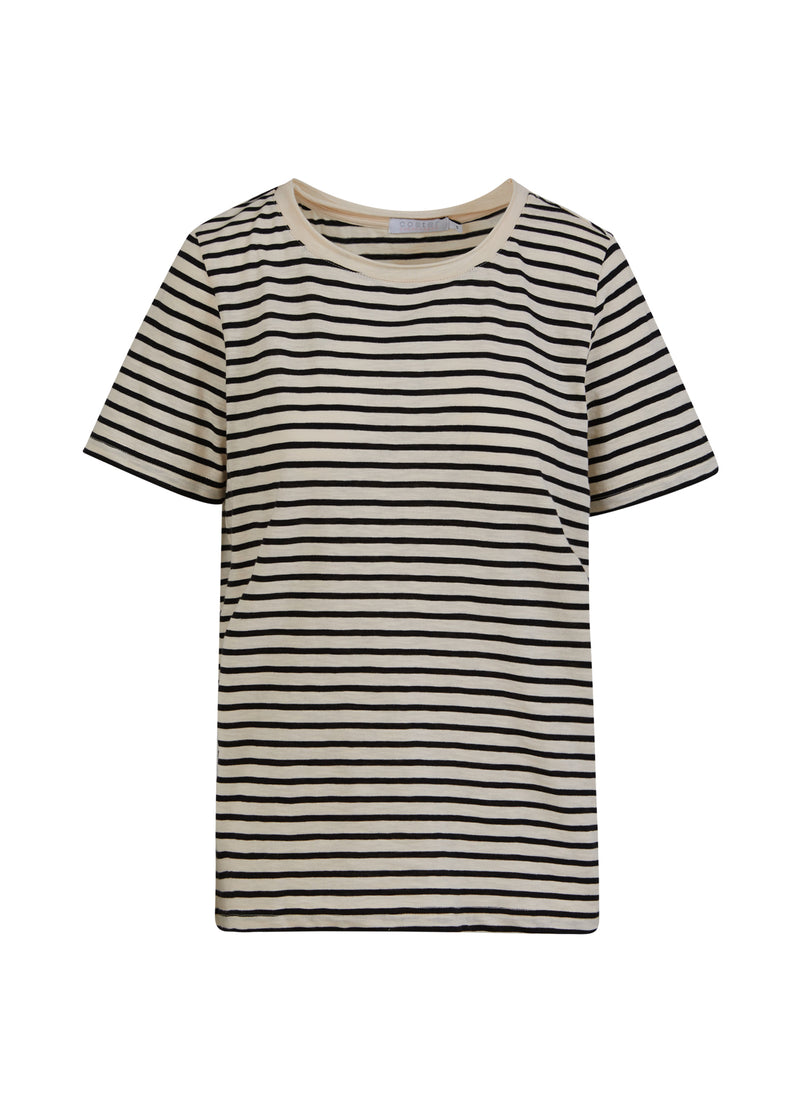 Coster Copenhagen T-SHIRT MIT STREIFEN – MITTELÄRMEL T-Shirt Creme/black stripe - 257
