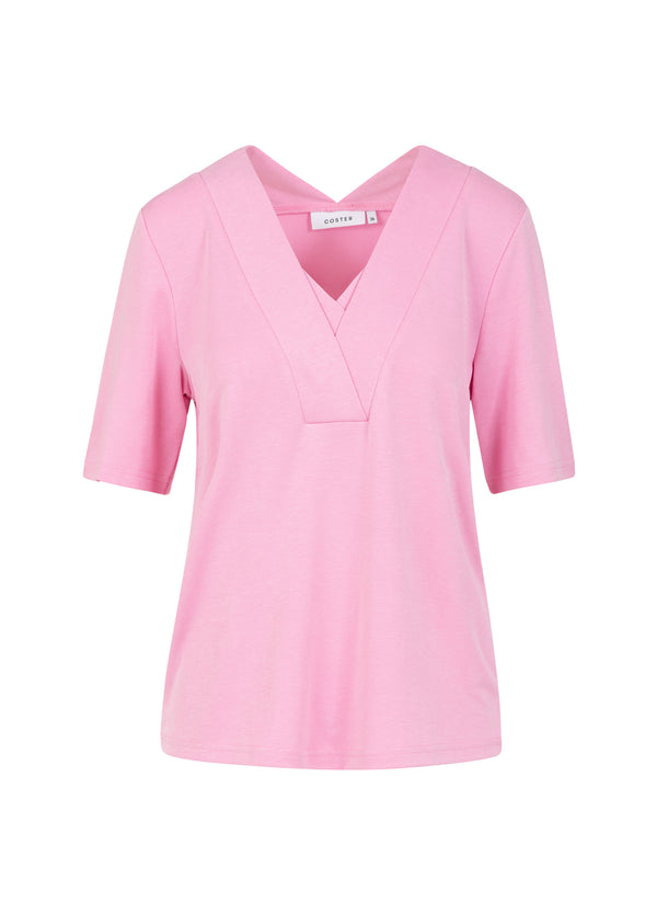 Coster Copenhagen TOP MIT DOPPELTEM V-AUSSCHNITT-KRAGEN AUS JERSEY-PIQUÉ Shirt/Blouse Bon bon pink - 671