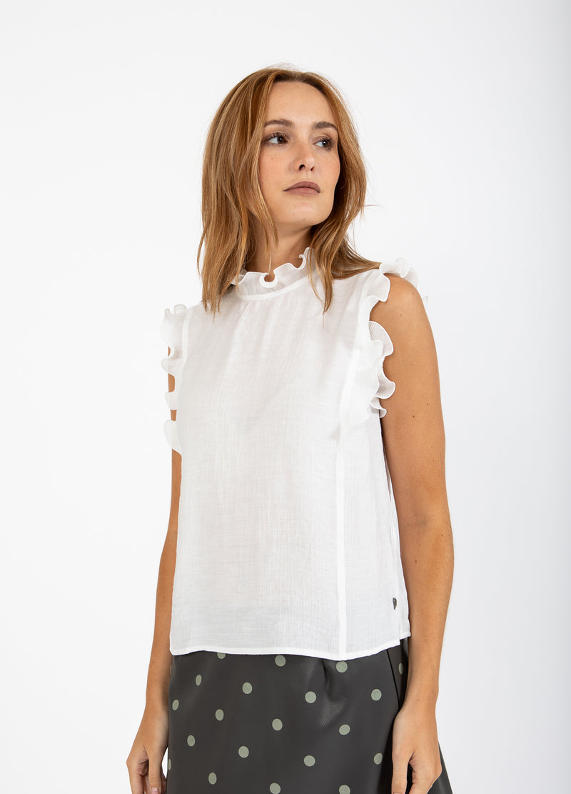 Coster Copenhagen TOP MIT RÜSCHEN Shirt/Blouse Off white - 201