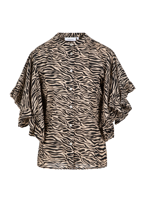 Coster Copenhagen TOP MIT RÜSCHENÄRMELN IM ZEBRA-PRINT Shirt/Blouse Zebra print - 914
