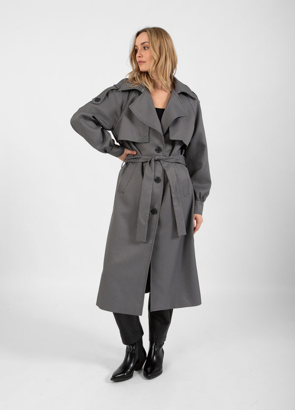 Coster Copenhagen TRENCHCOAT IN KAROS Outerwear Black/Grey check - 961