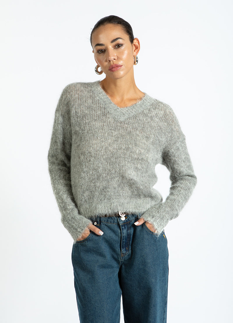 Coster Copenhagen V-AUSSCHNITT STRICK IN ALPAKA Knitwear Light grey melange - 129