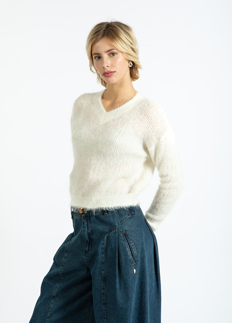 Coster Copenhagen V-AUSSCHNITT STRICK IN ALPAKA Knitwear Off White - 202
