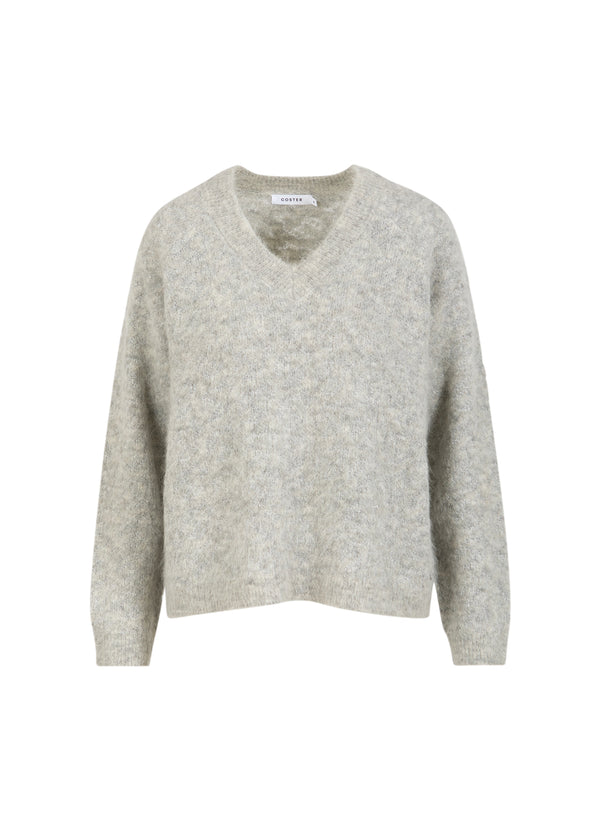 Coster Copenhagen V-Ausschnitt mit silbernem Hahnentritt Knitwear Mist grey - 121