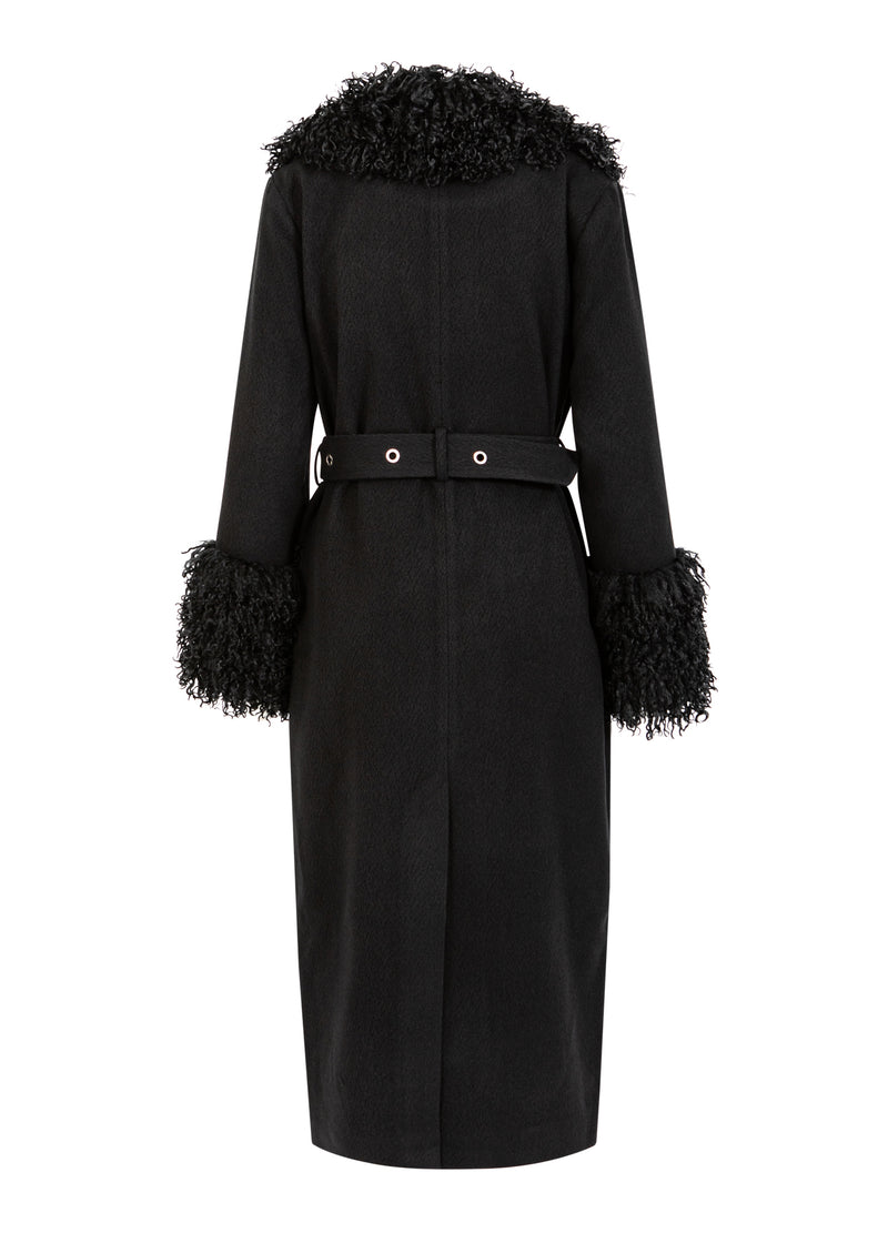 Coster Copenhagen WEICHER MANTEL MIT PELZDETAIL Outerwear Black - 100