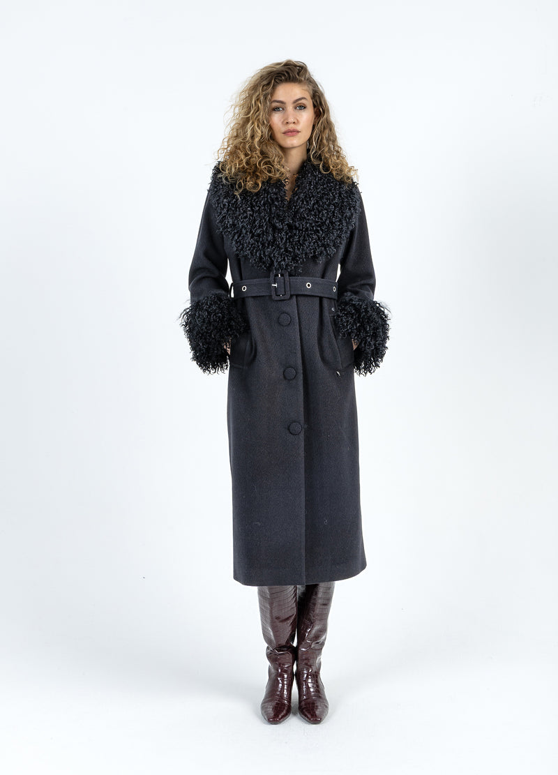Coster Copenhagen WEICHER MANTEL MIT PELZDETAIL Outerwear Black - 100