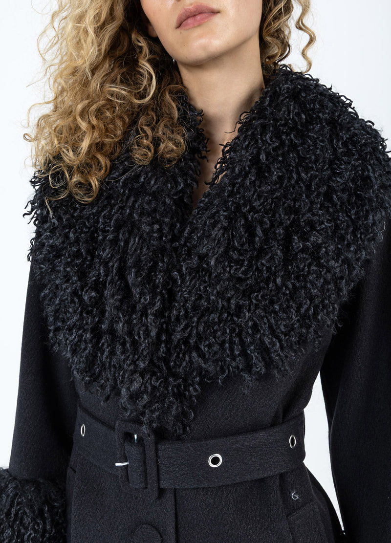 Coster Copenhagen WEICHER MANTEL MIT PELZDETAIL Outerwear Black - 100