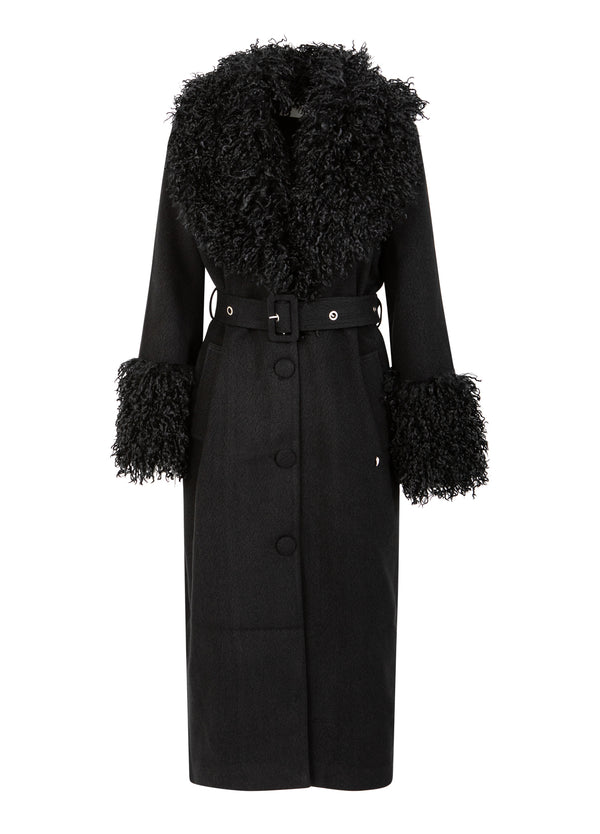 Coster Copenhagen WEICHER MANTEL MIT PELZDETAIL Outerwear Black - 100