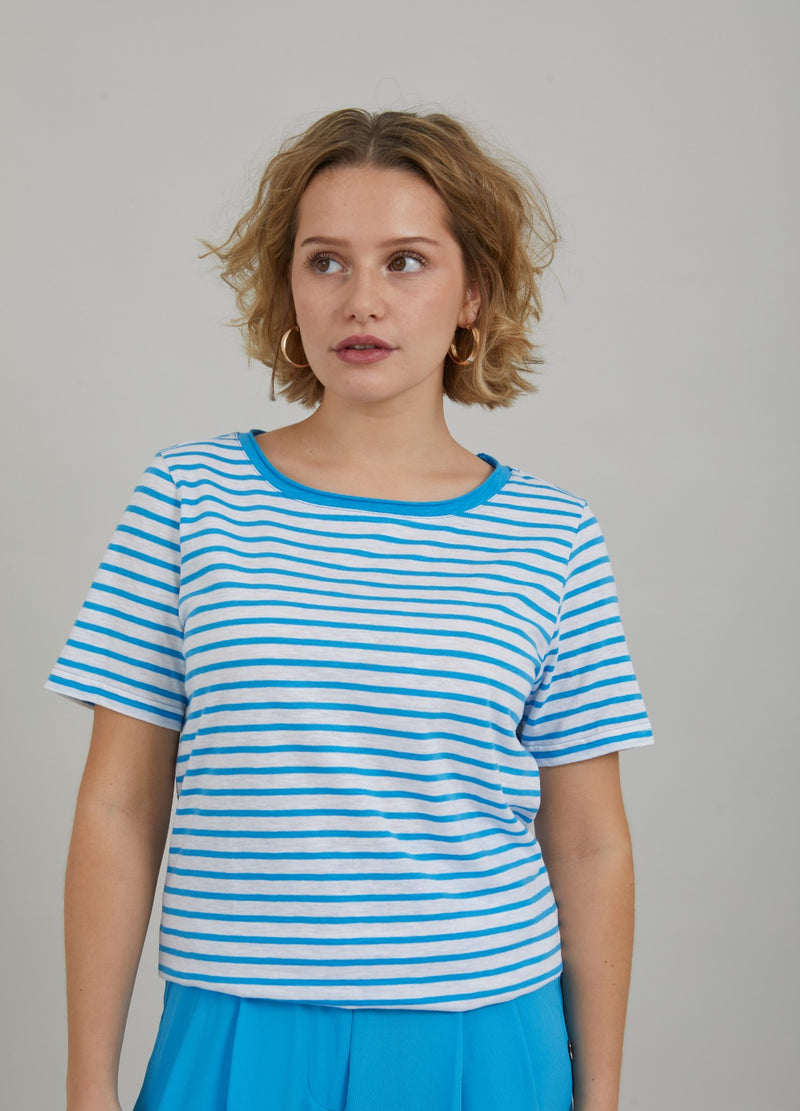 Coster Copenhagen  T-SHIRT MIT STREIFEN - MITTELLANGER ÄRMEL T-Shirt Blue lagune stripe - 566